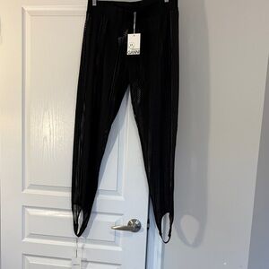 Ganni Black Mesh Stirrup Legging Pants